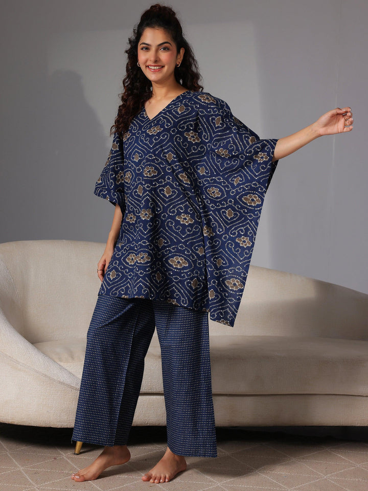 Blue Printed Cotton Night Suits - Libas