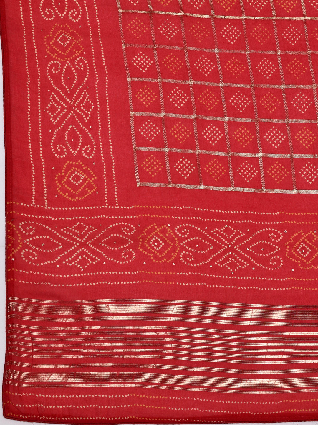 Red Printed Poly Georgette Saree With Unstitched Blouse Piece - Libas