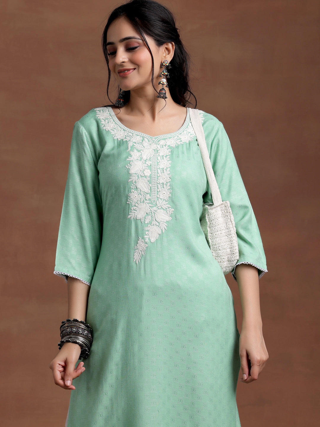 Green Yoke Design Rayon Straight Kurta - Libas