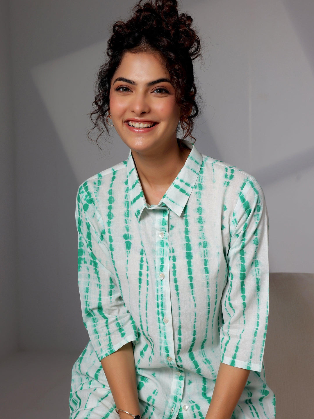 Green Printed Cotton Night Suits - Libas 