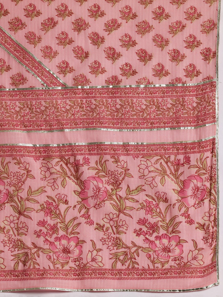 Mariyam Pink Printed Cotton A-Line Kurta With Palazzos & Dupatta - Libas