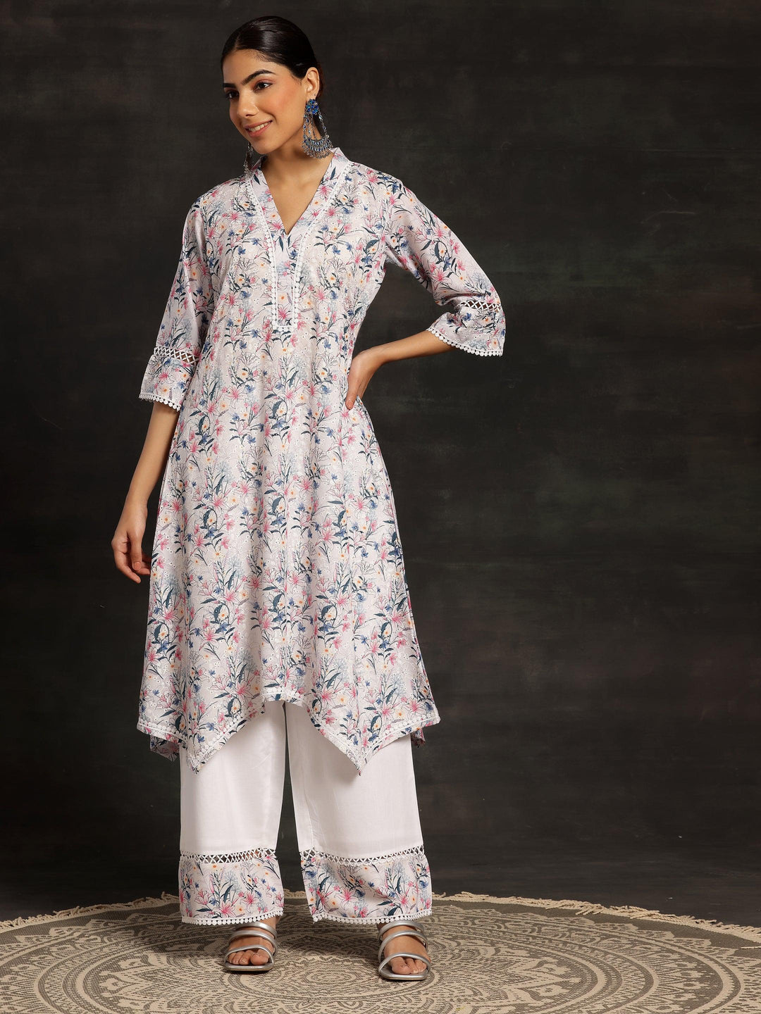 Multicoloured Printed Cotton A-Line Kurta With Palazzos - Libas