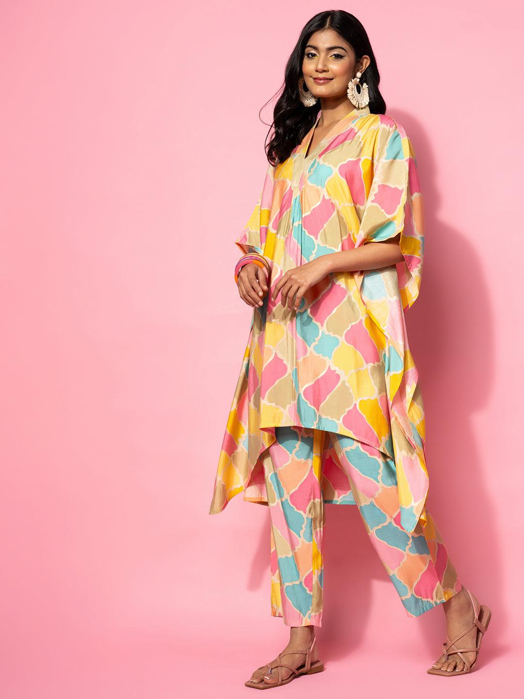 Multicoloured Printed Silk Blend Co-Ords - Libas