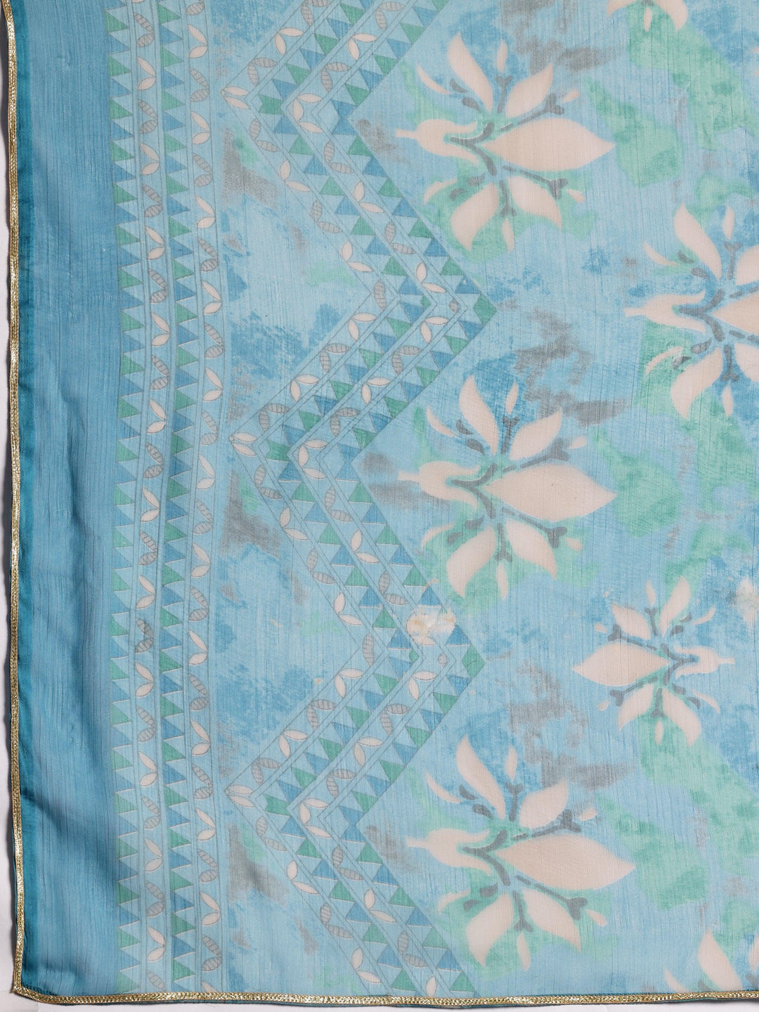 Blue Printed Silk Blend A-Line Kurta With Palazzos & Dupatta - Libas