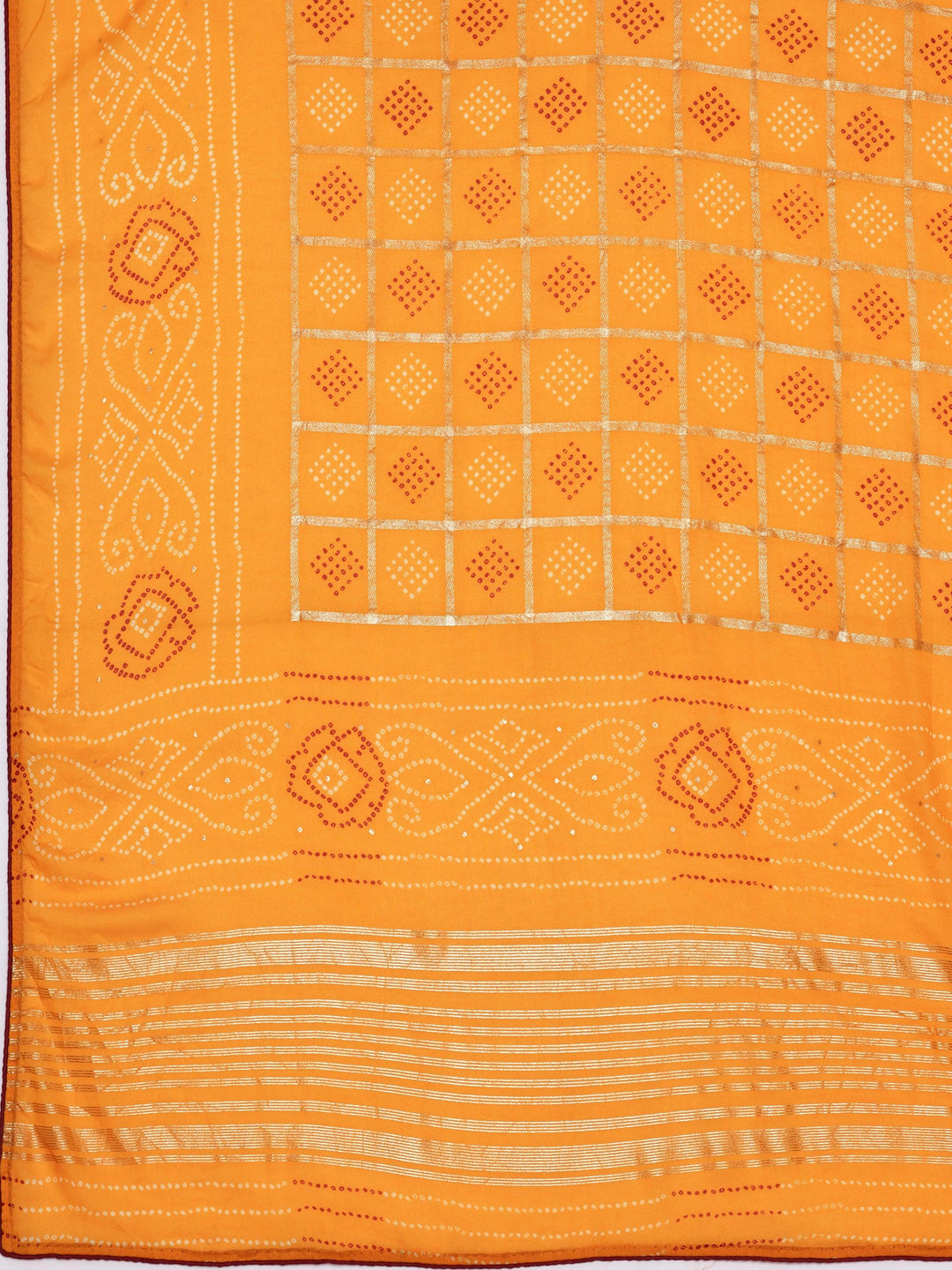 Mustard Printed Poly Georgette Saree With Unstitched Blouse Piece - Libas