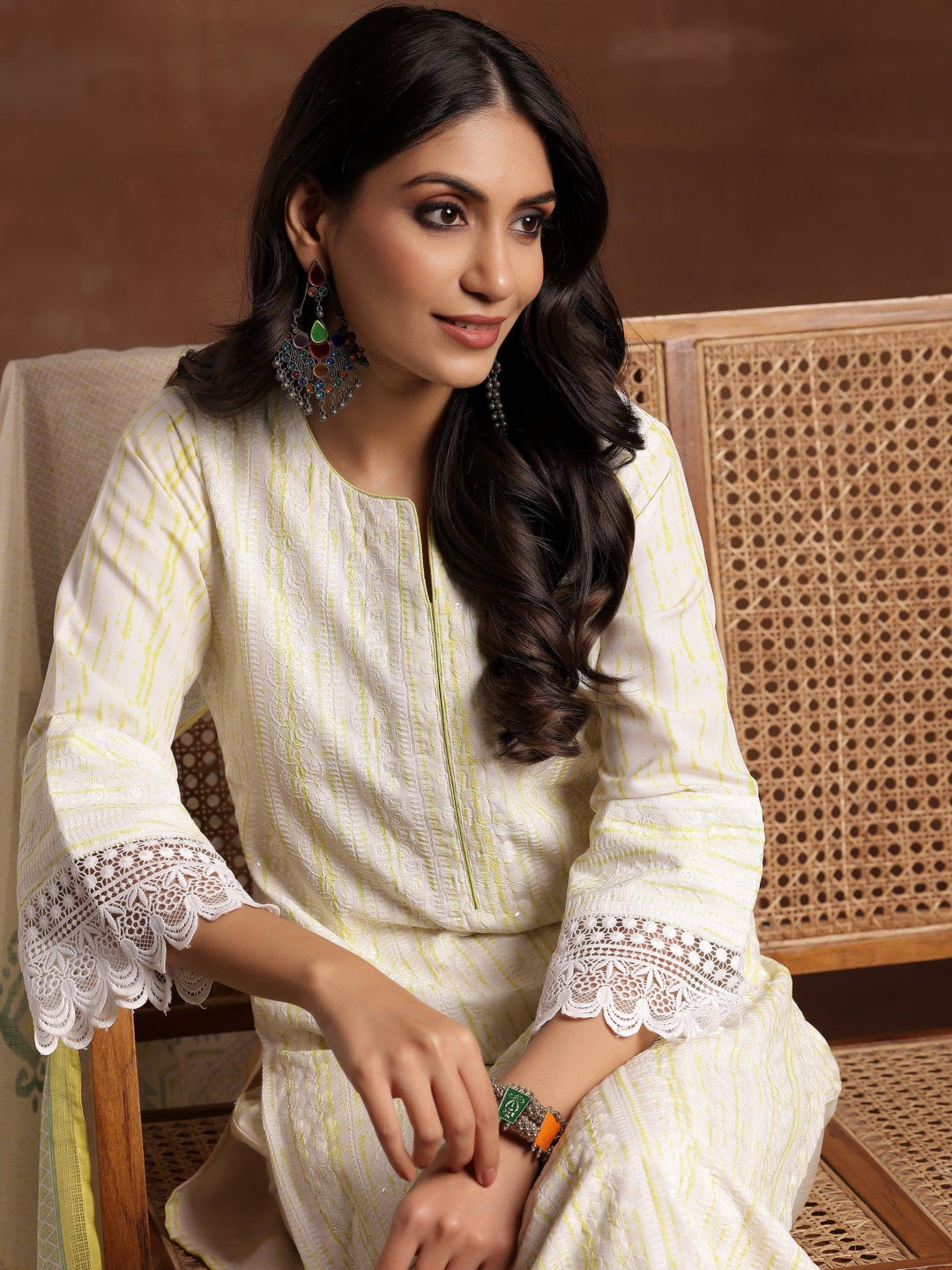 Off White Embroidered Cotton Blend Straight Suit With Dupatta - Libas 