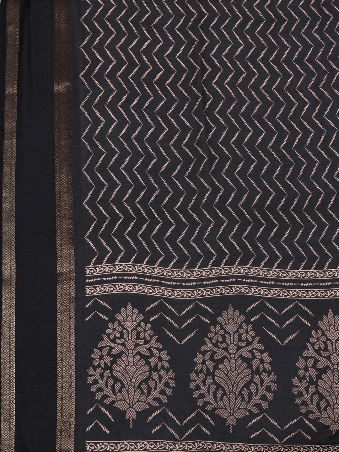 Black Printed Silk Blend Saree With Unstitched Blouse Piece - Libas