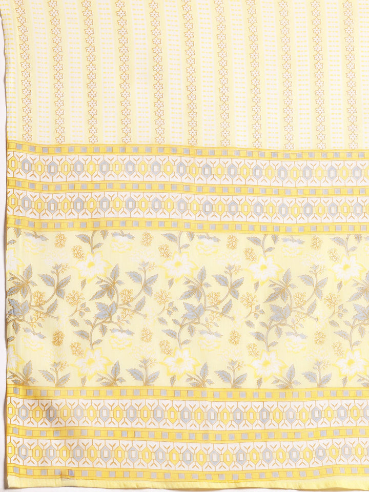 Yellow Printed Cotton Straight Suit With Dupatta - Libas