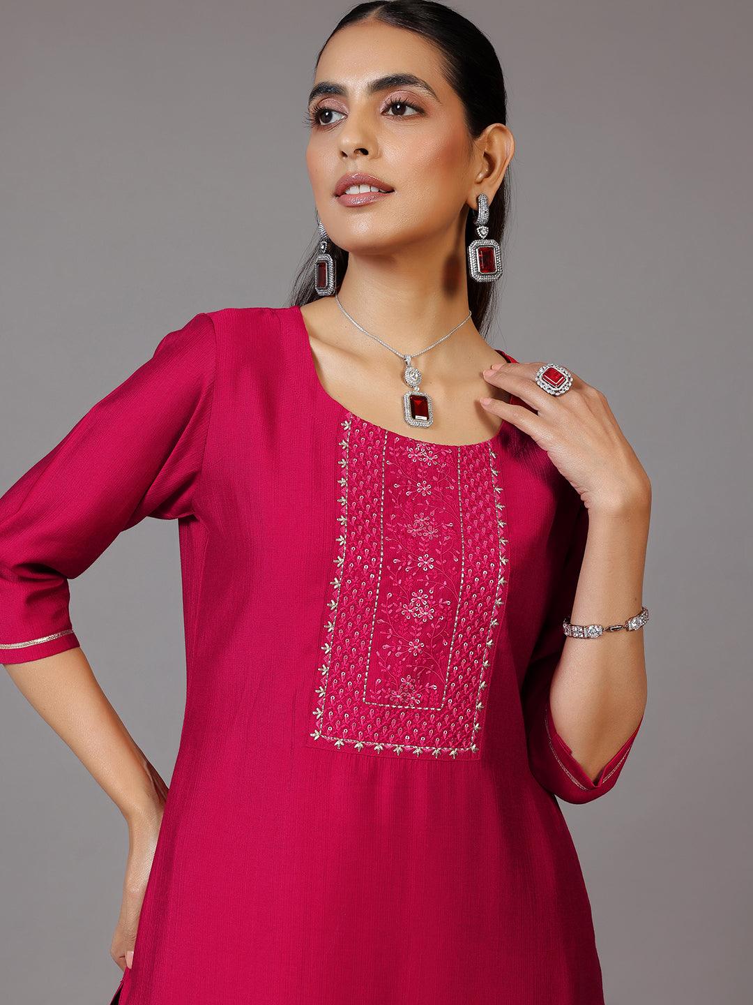 Pink Yoke Design Silk Straight Kurta - Libas