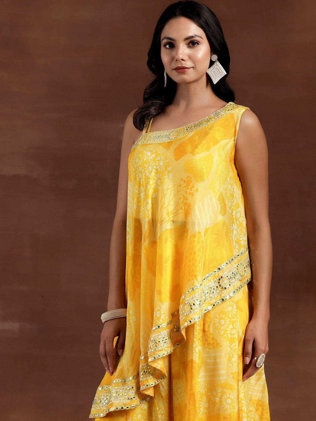 Naaz Yellow Printed Silk Blend Co-Ords - Libas 