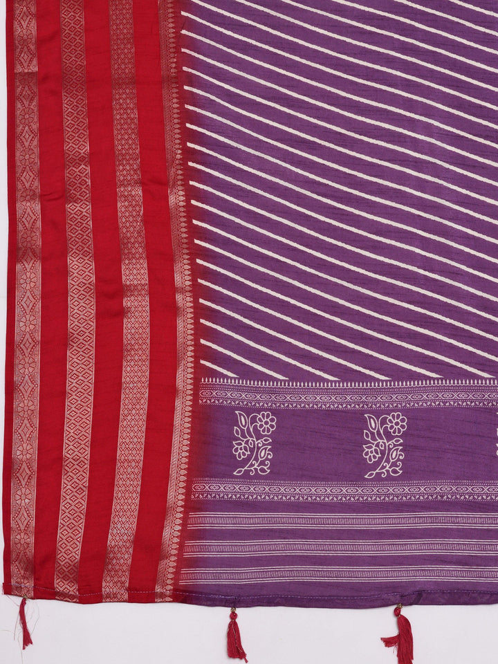 Lavender Printed Silk Blend Saree With Unstitched Blouse Piece - Libas