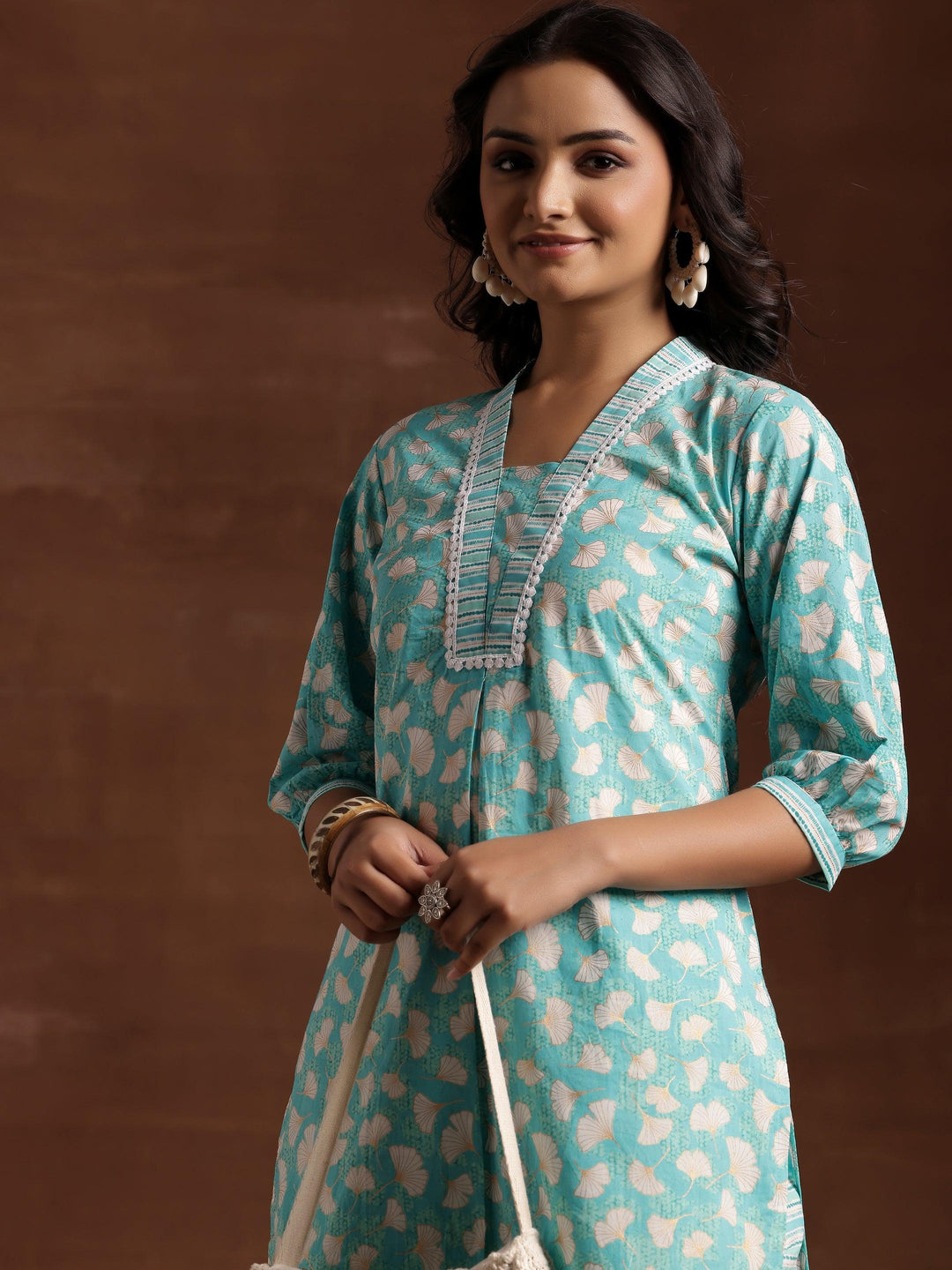 Green Printed Cotton Straight Kurta Set - Libas