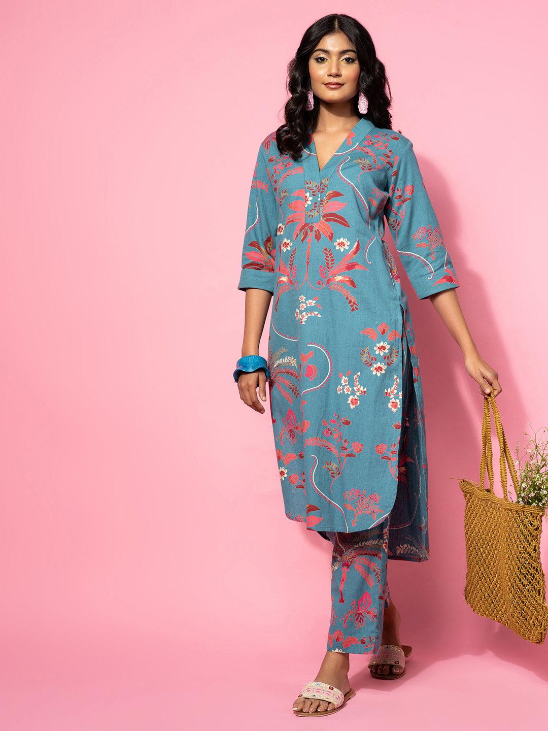 Blue Printed Cotton Co-Ords - Libas