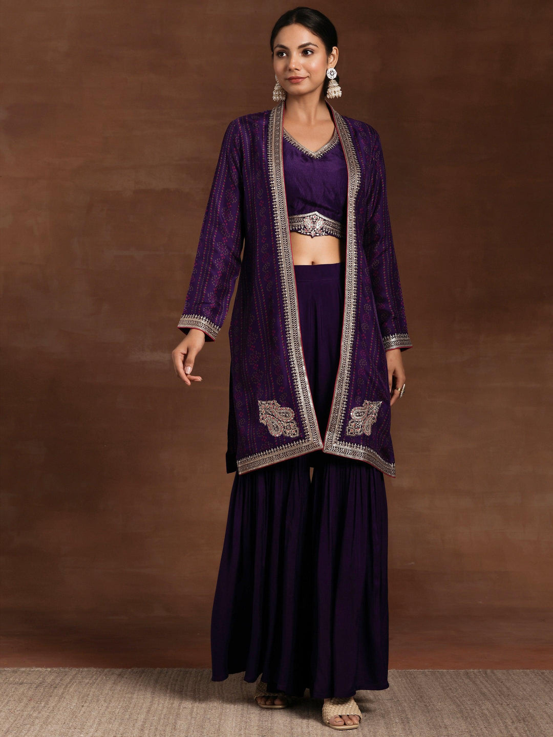 Purple Embroidered Silk Blend Co-Ords - Libas