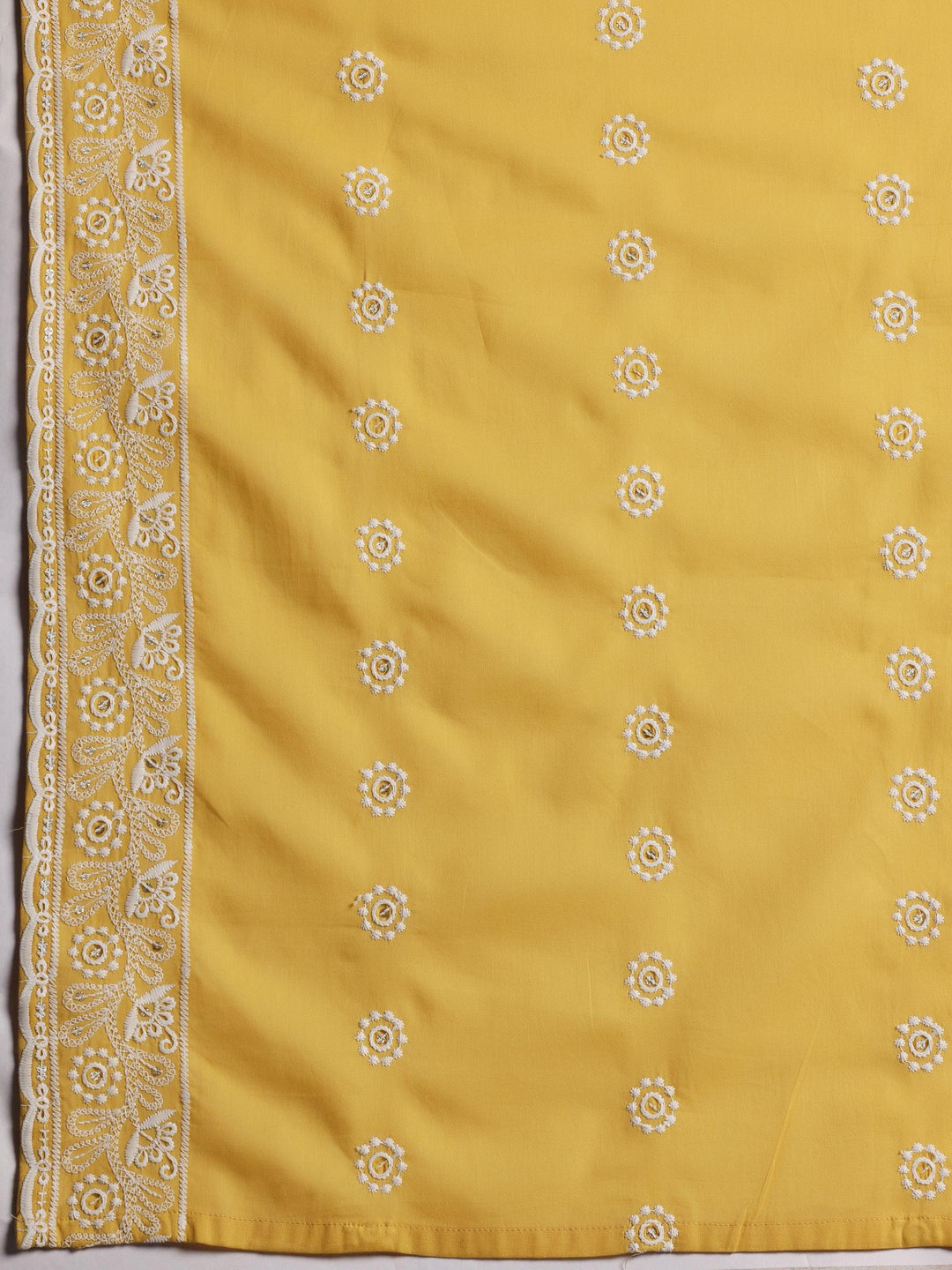 Mustard Embroidered Cotton Straight Suit With Dupatta - Libas 