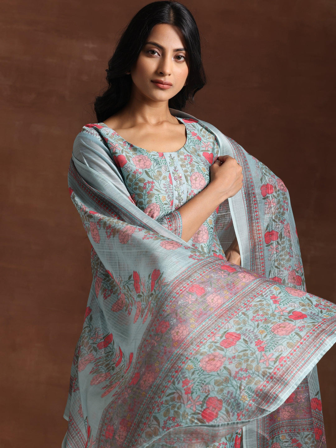 Green Printed Chanderi Silk Straight Suit With Dupatta - Libas