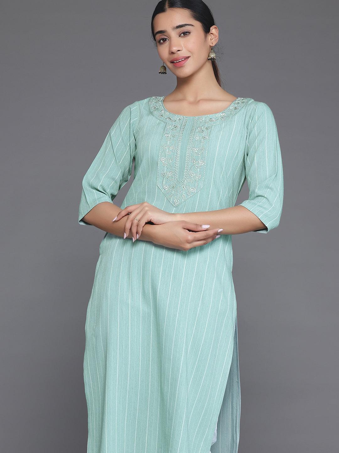 Green Yoke Design Rayon Straight Kurta - Libas 