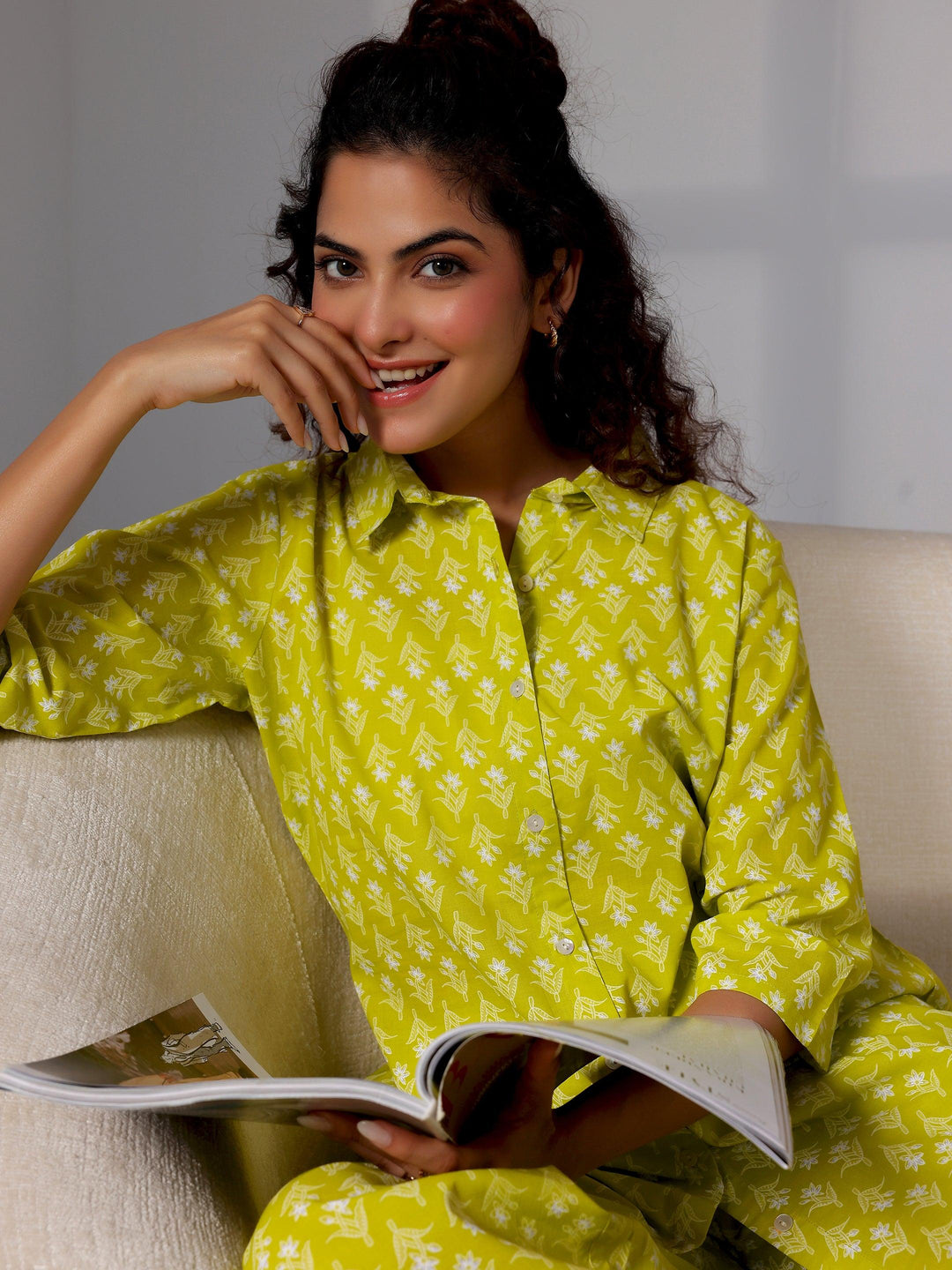 Green Printed Cotton Night Suits - Libas 