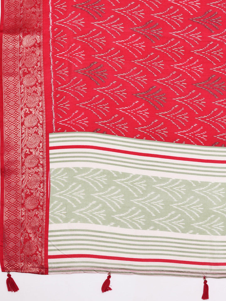 Pink Printed Silk Blend Saree With Unstitched Blouse Piece - Libas