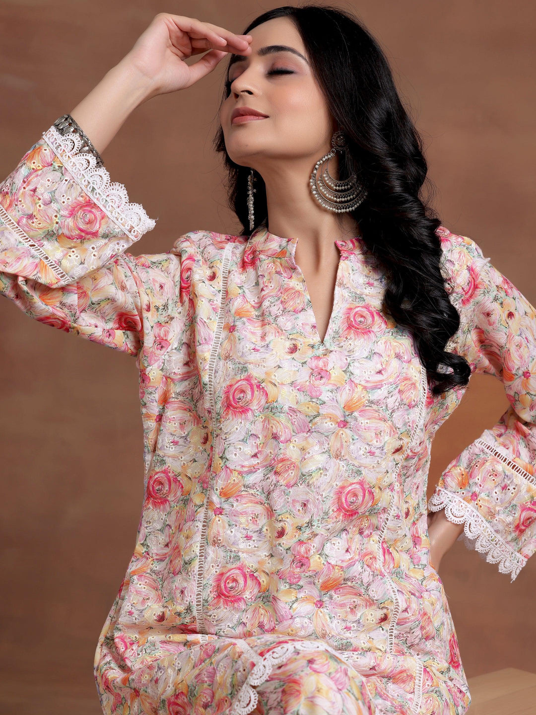 Multi Printed Cotton A-Line Kurta With Palazzos - Libas 