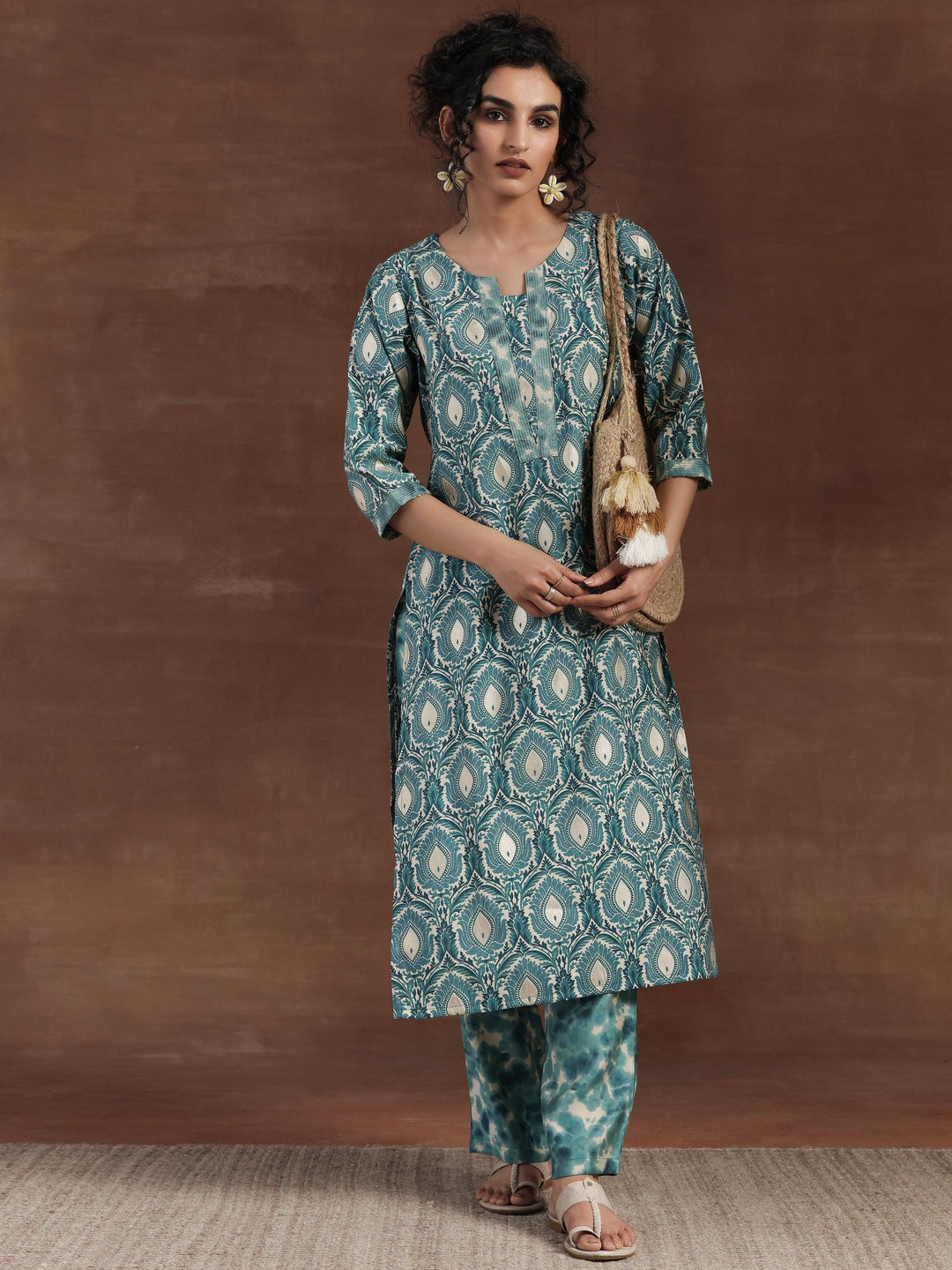 Blue Printed Silk Blend Straight Kurta Set - Libas 