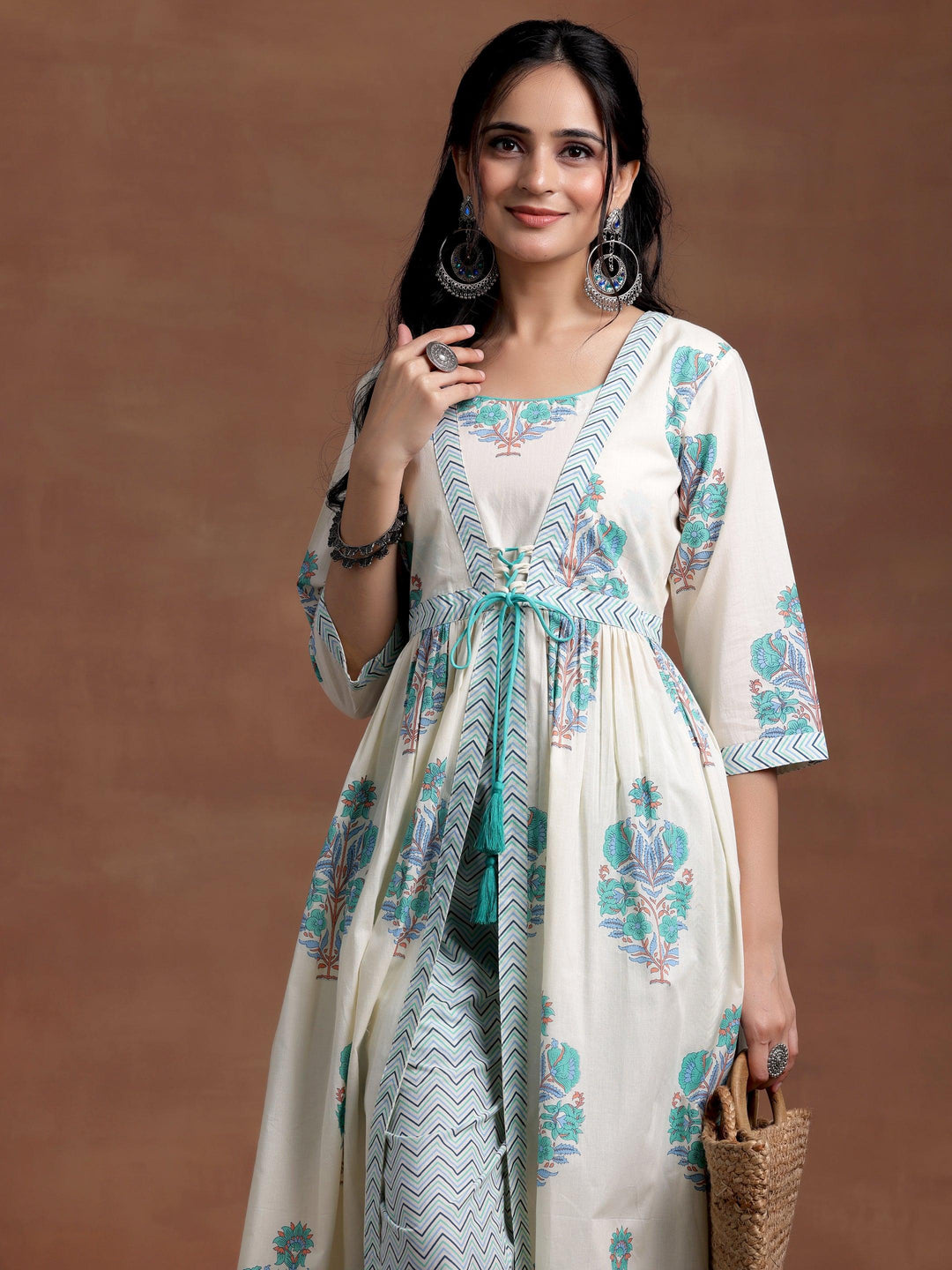 Off white Printed Cotton Straight Kurta Set - Libas