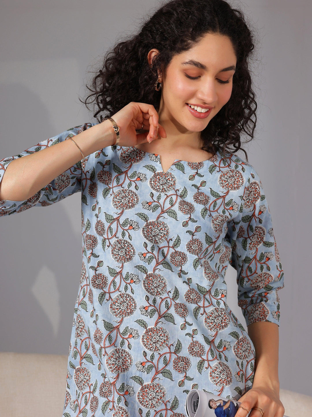 Blue Printed Cotton Night Suits - Libas