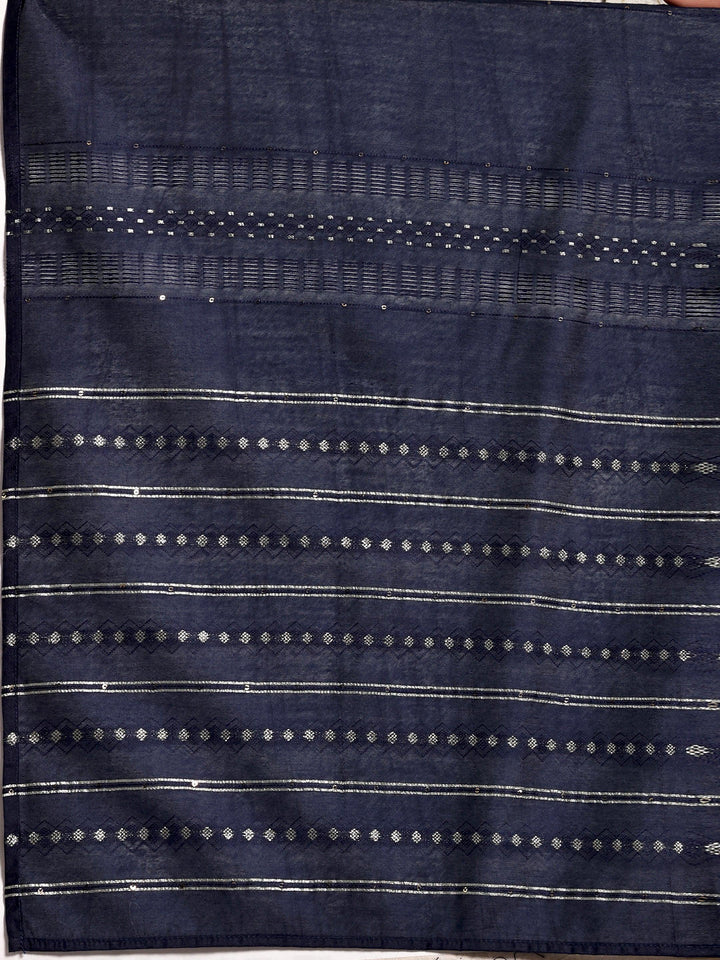 Blue Printed Rayon A-Line Kurta With Palazzos & Dupatta - Libas