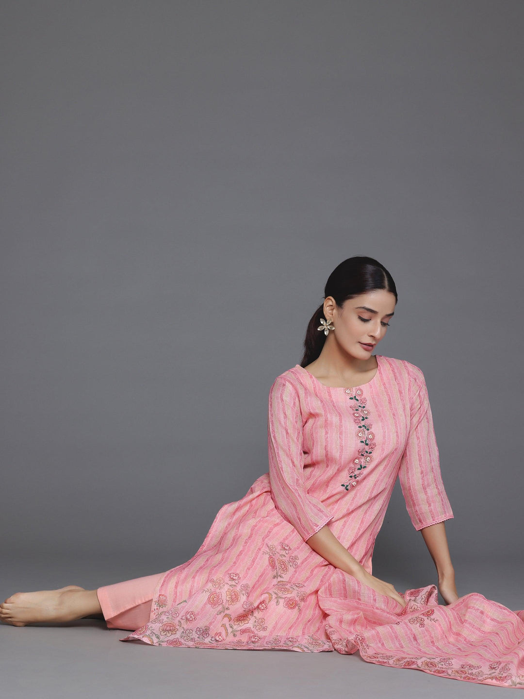 Pink Printed Cotton Straight Suit With Dupatta - Libas