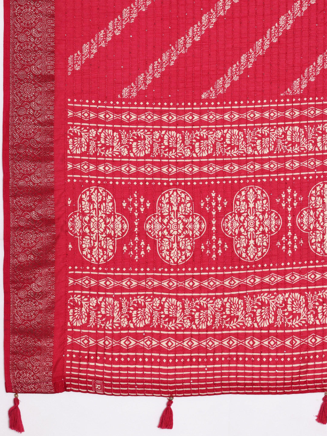 Pink Printed Silk Blend Saree With Unstitched Blouse Piece - Libas 