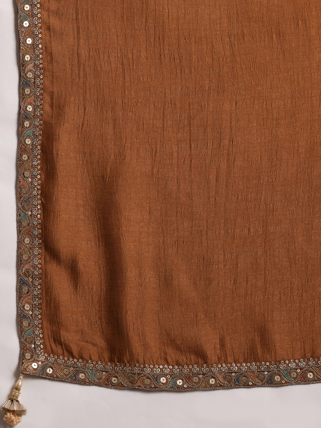 Rust Embroidered Silk Blend Straight Kurta With Palazzos & Dupatta - Libas 