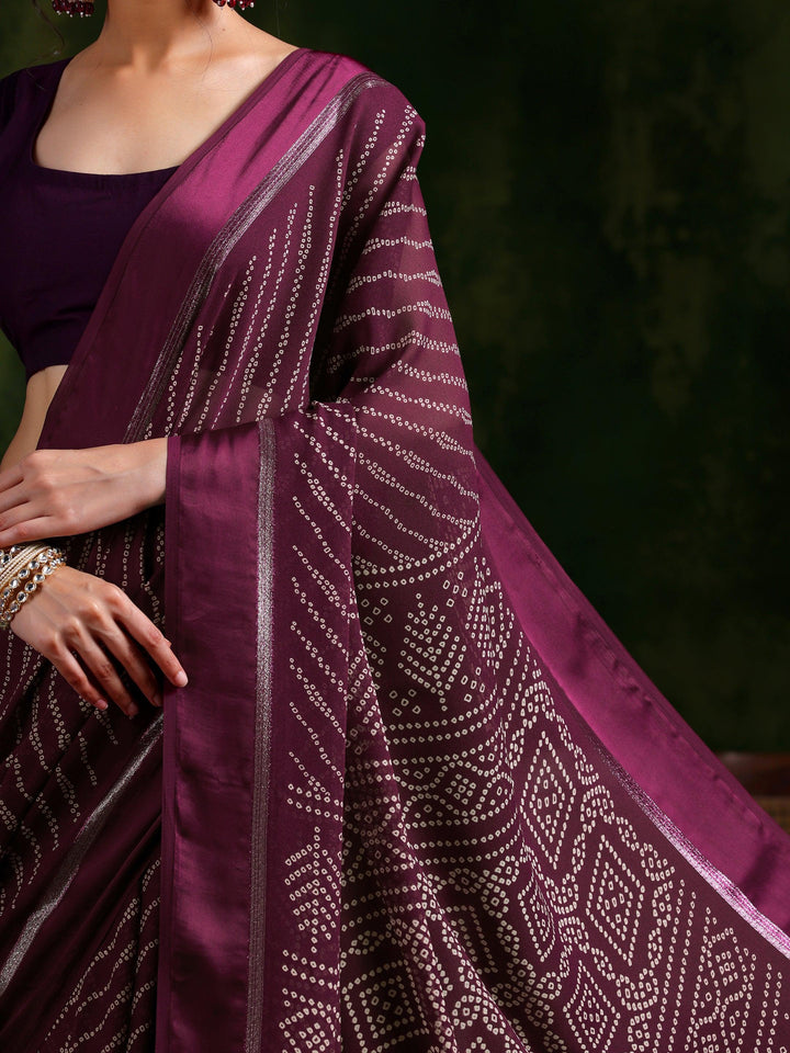 Maroon Printed Satin Saree With Unstitched Blouse Piece - Libas