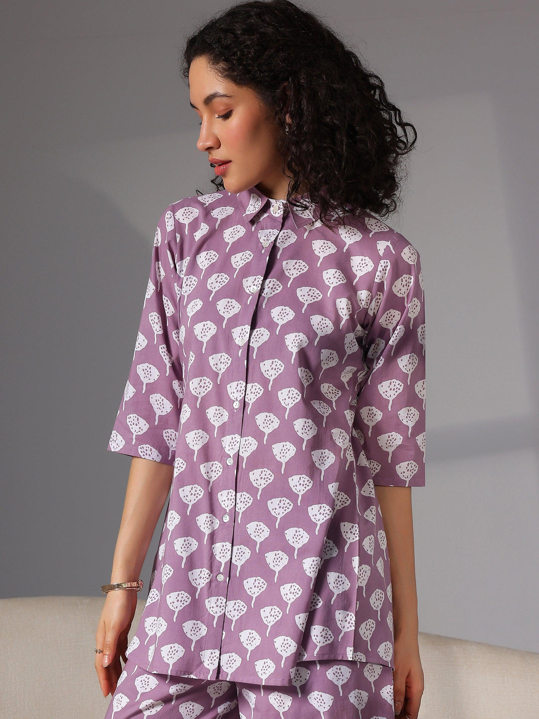 Purple Printed Cotton Night Suits - Libas 