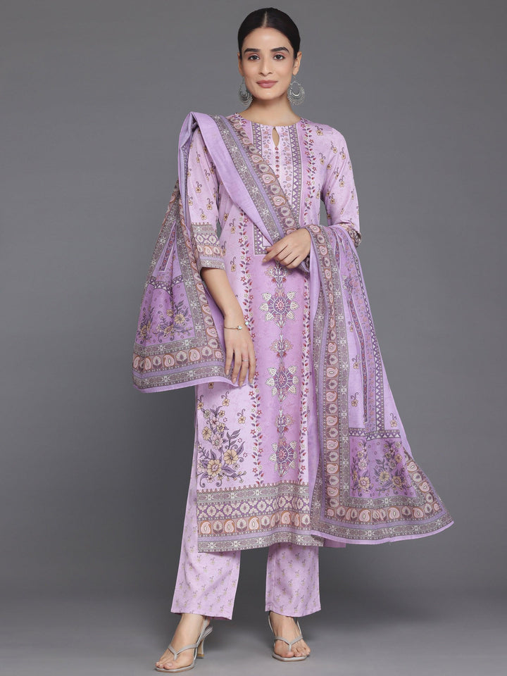 Pink Printed Poly Crepe Straight Suit With Dupatta - Libas