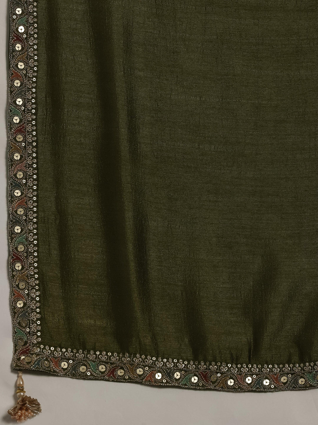 Olive Embroidered Silk Blend Straight Kurta With Palazzos & Dupatta - Libas 