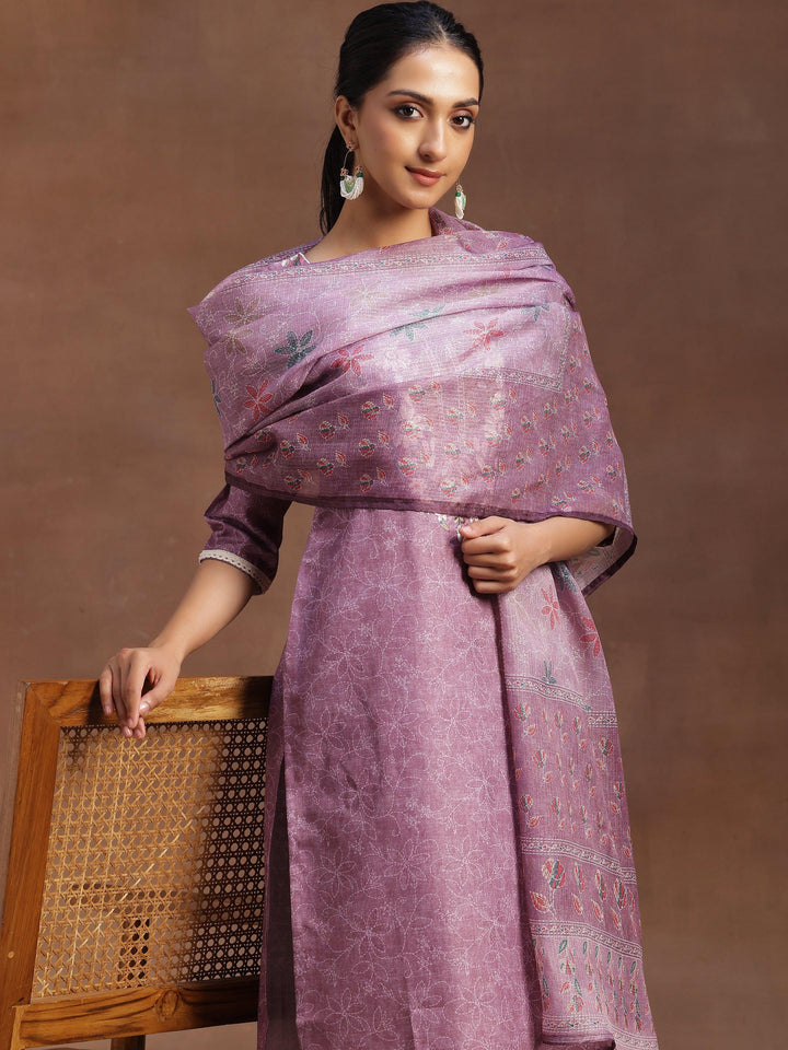 Mauve Yoke Design Cotton Straight Suit With Dupatta - Libas