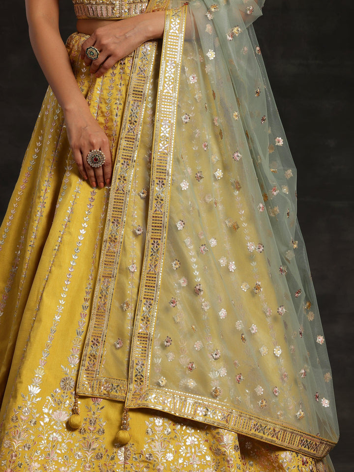 Libas Art Yellow Embroidered Silk Blend Lehenga Set - Libas