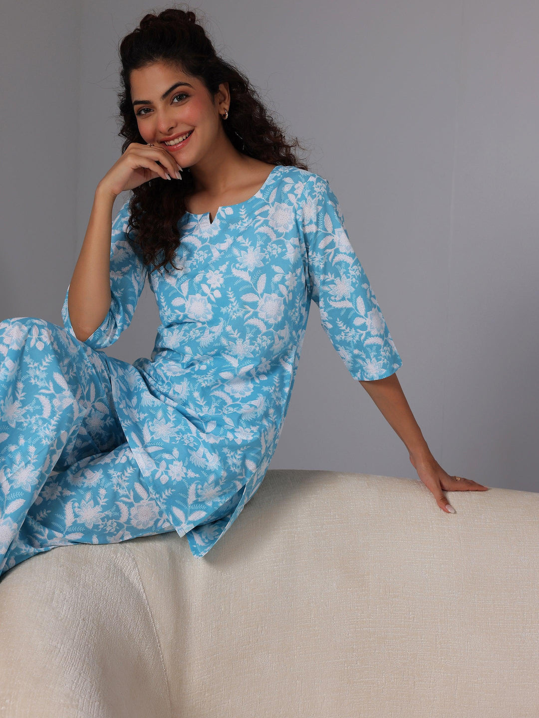 Blue Printed Cotton Night Suits - Libas