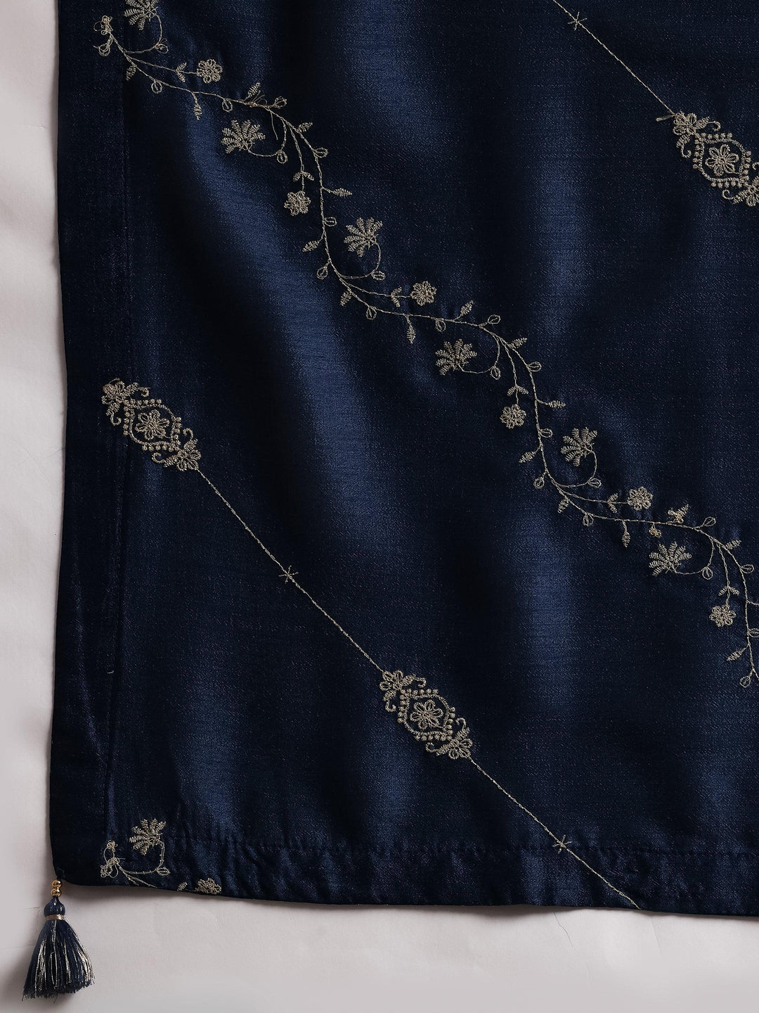 Rizwana Blue Embroidered Silk Blend A-Line Kurta With Trousers & Dupatta - Libas 