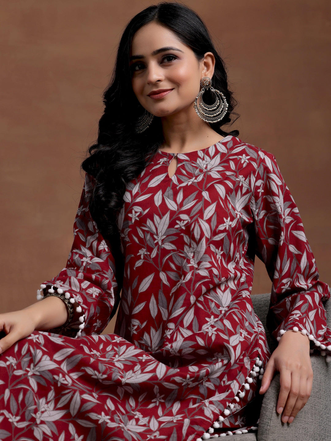 Rust Printed Cotton Pathani Kurta Set - Libas 