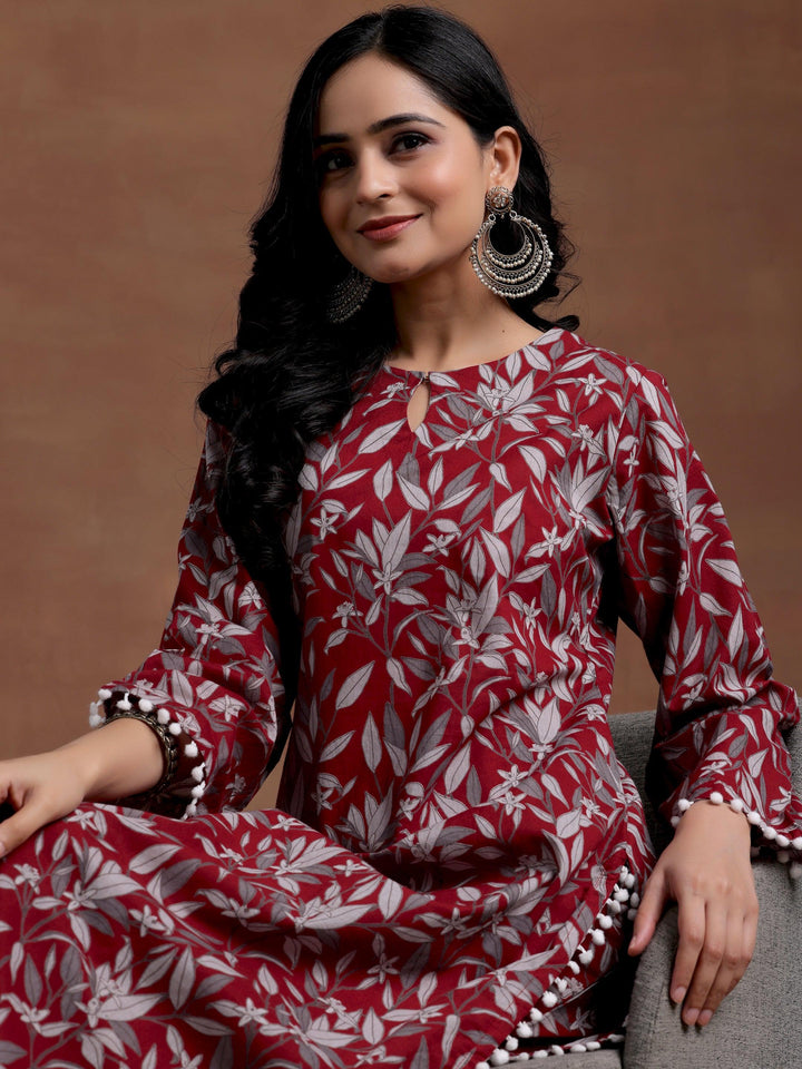 Rust Printed Cotton Pathani Kurta Set - Libas