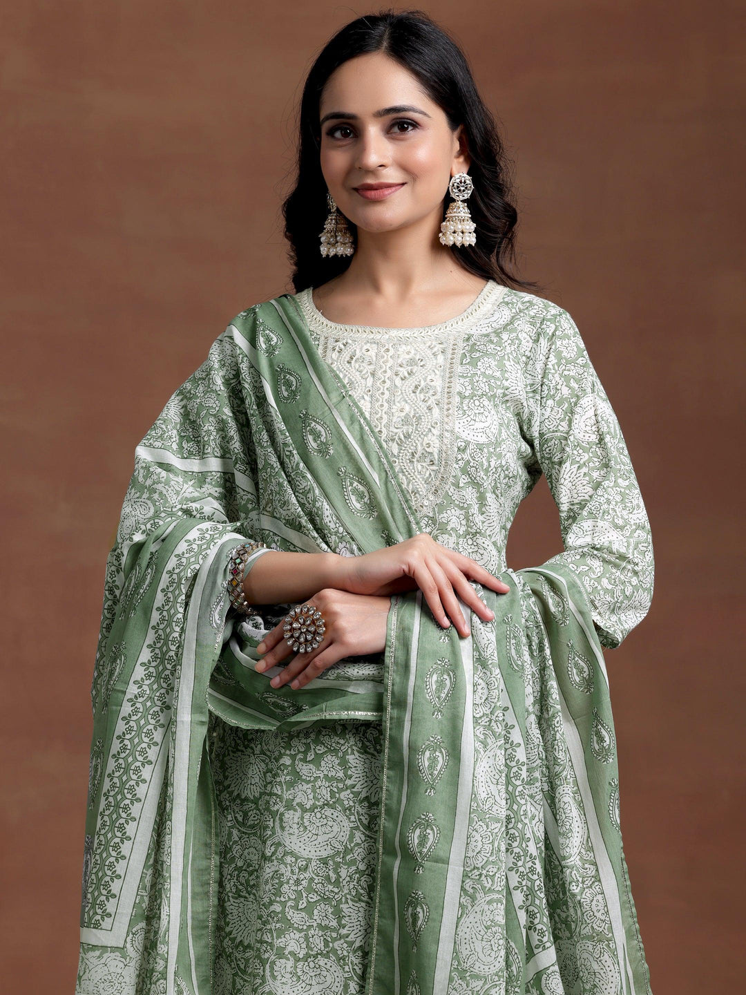 Green Yoke Design Cotton Straight Suit With Dupatta - Libas 