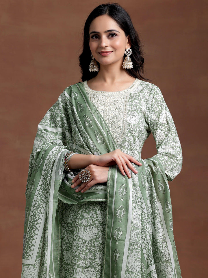 Green Yoke Design Cotton Straight Suit With Dupatta - Libas