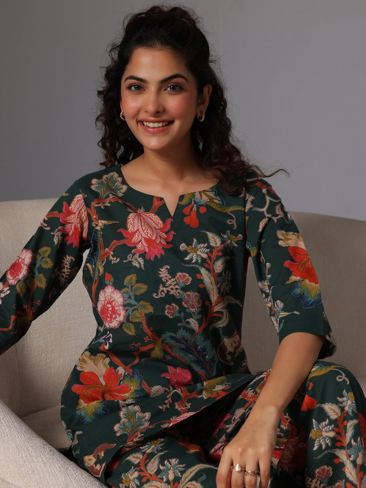 Green Printed Cotton Night Suits - Libas