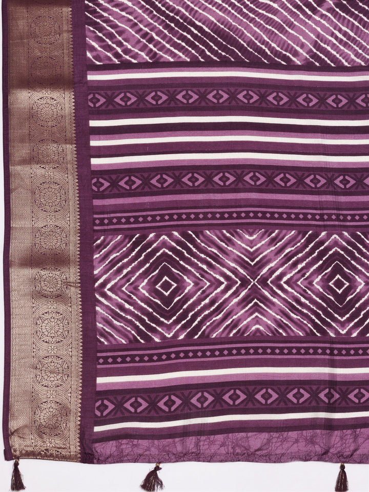 Mauve Printed Silk Blend Saree With Unstitched Blouse Piece - Libas