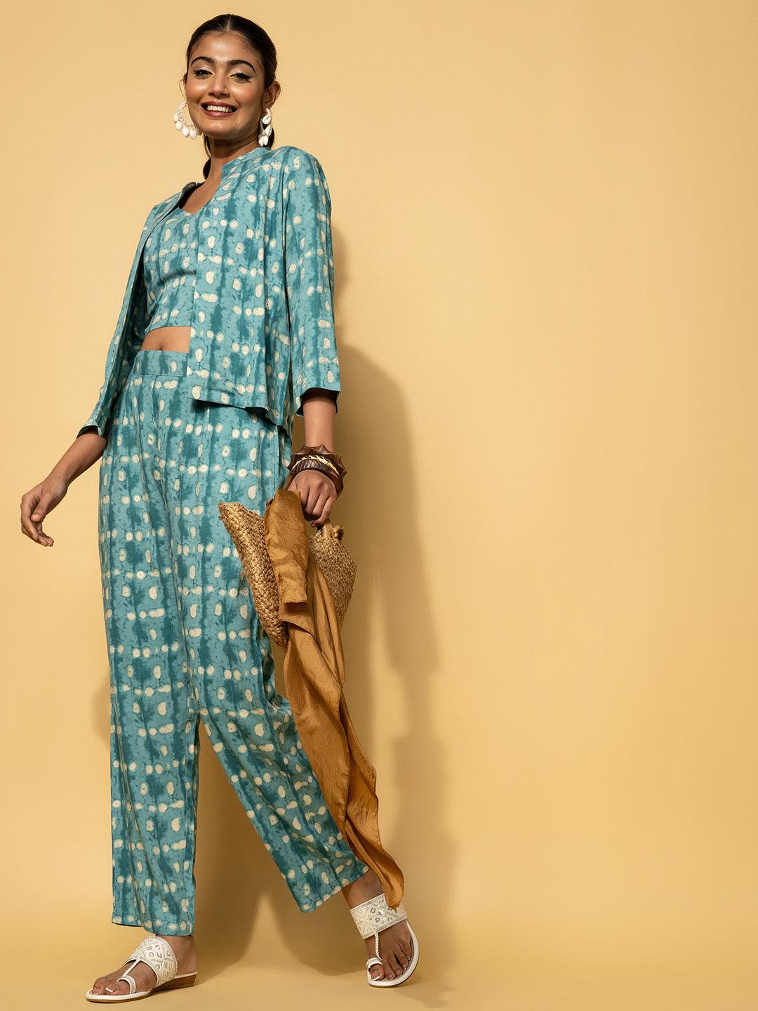 Teal Printed Rayon Co-Ords - Libas