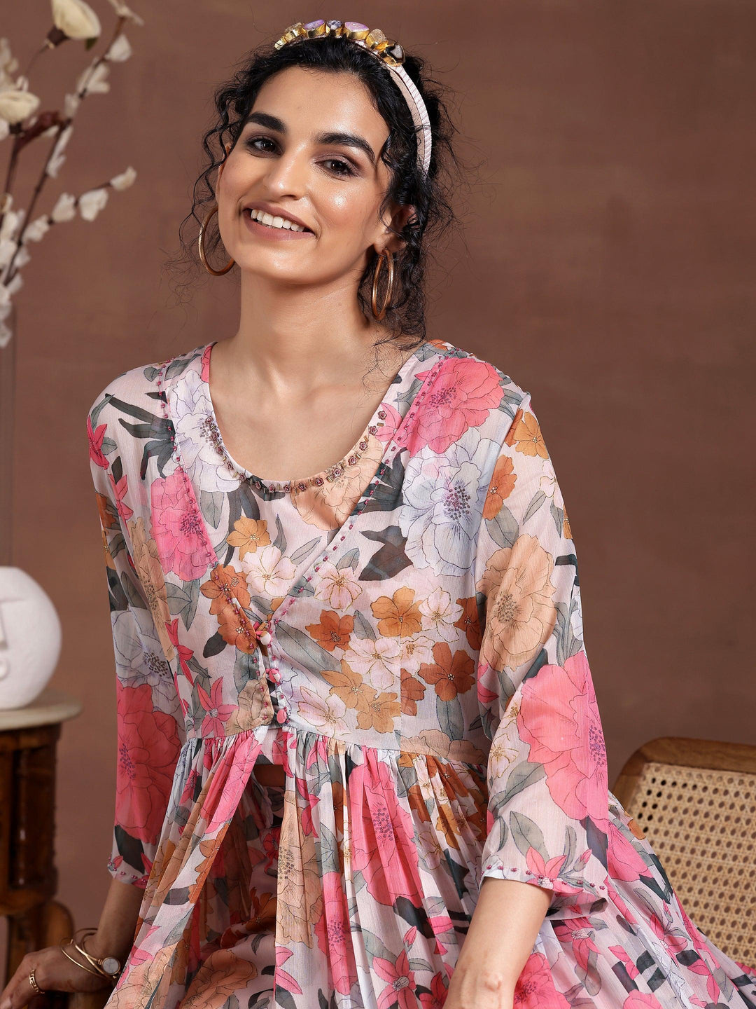 Multicoloured Printed Chiffon Co-Ords - Libas 