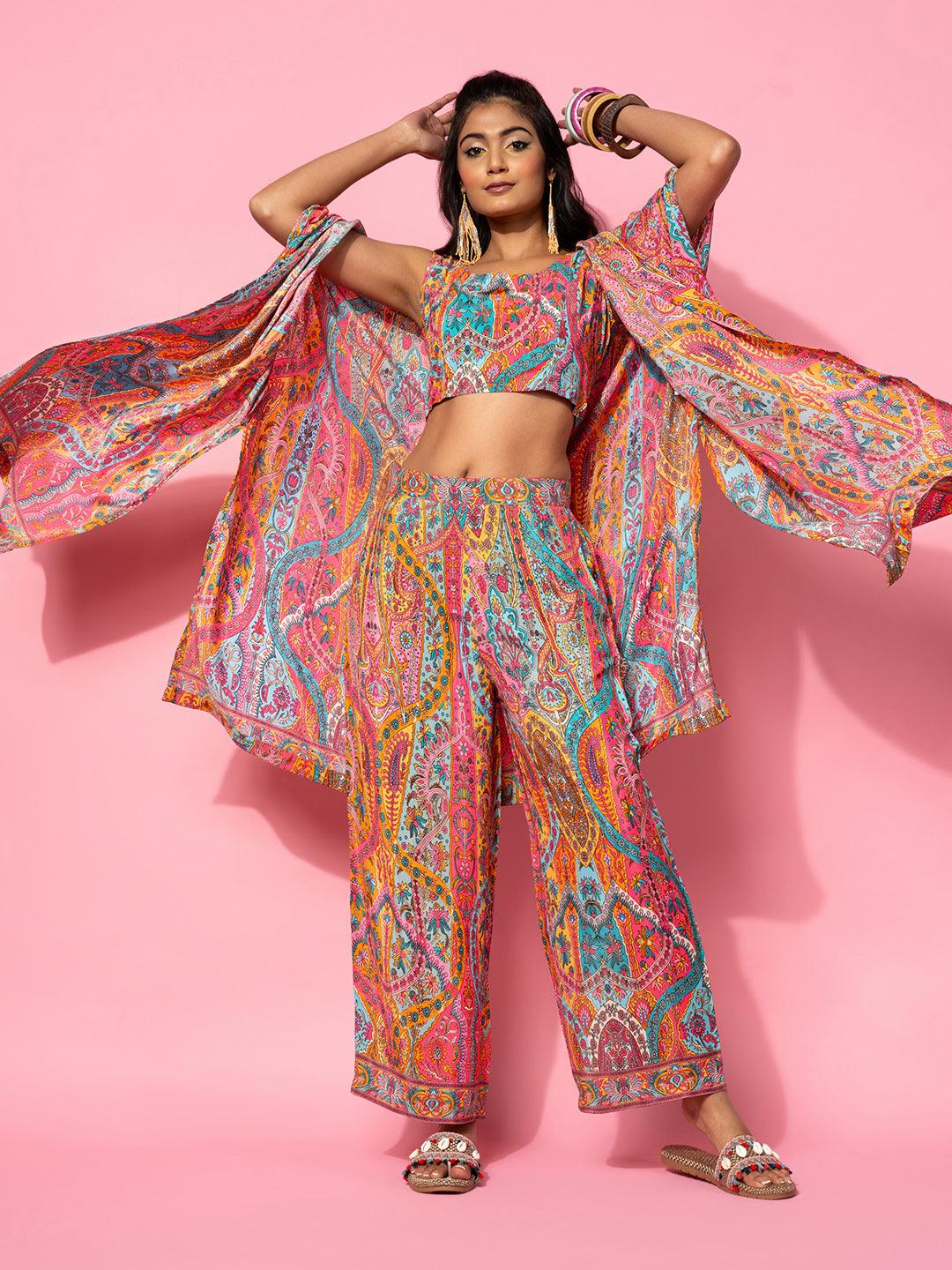 Multicoloured Printed Silk Blend Co-Ords - Libas