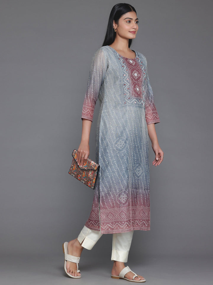 Grey Embellished Chanderi Silk Straight Kurta - Libas