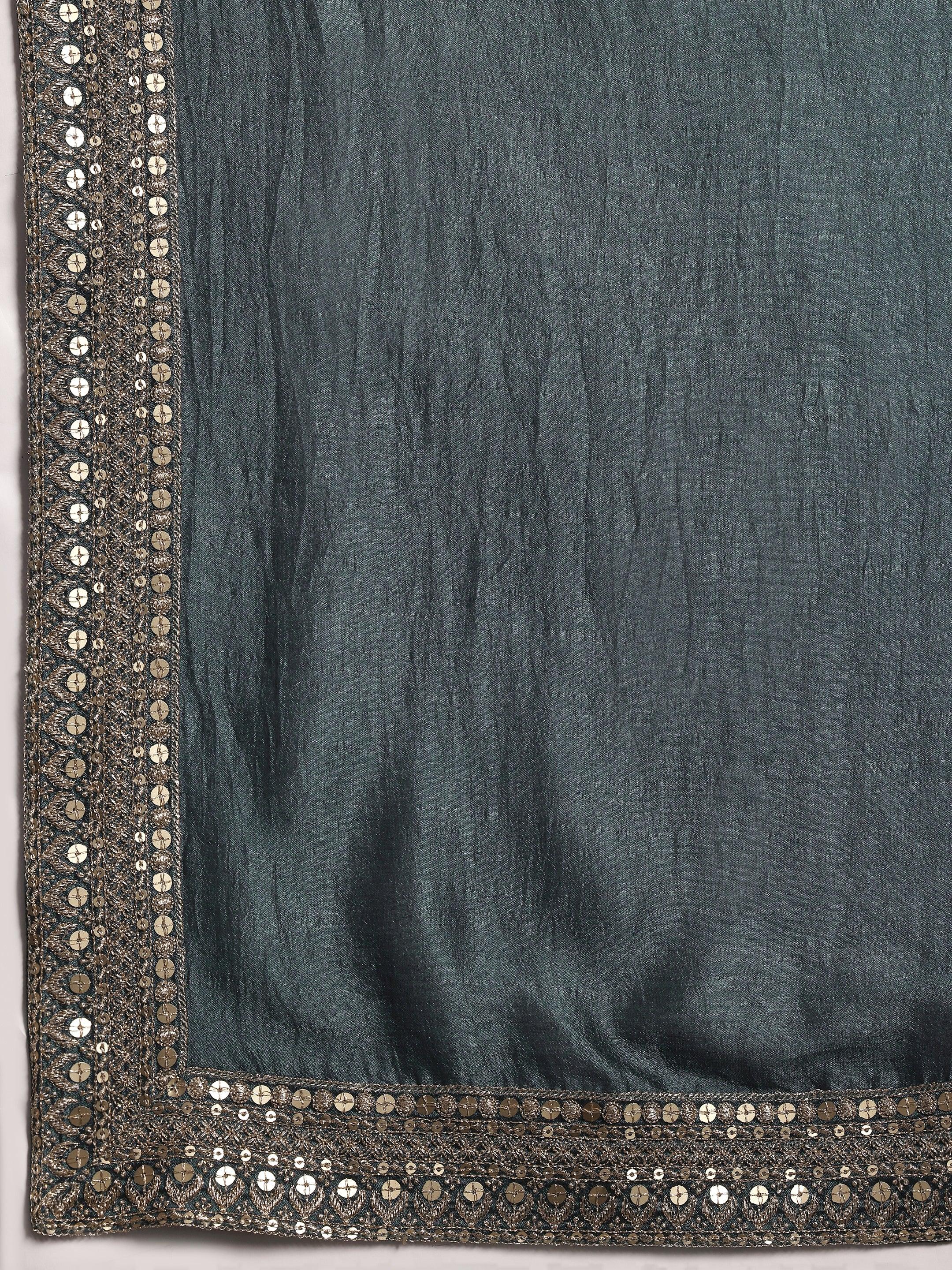 Grey Embroidered Silk Blend Pakistani Suit
